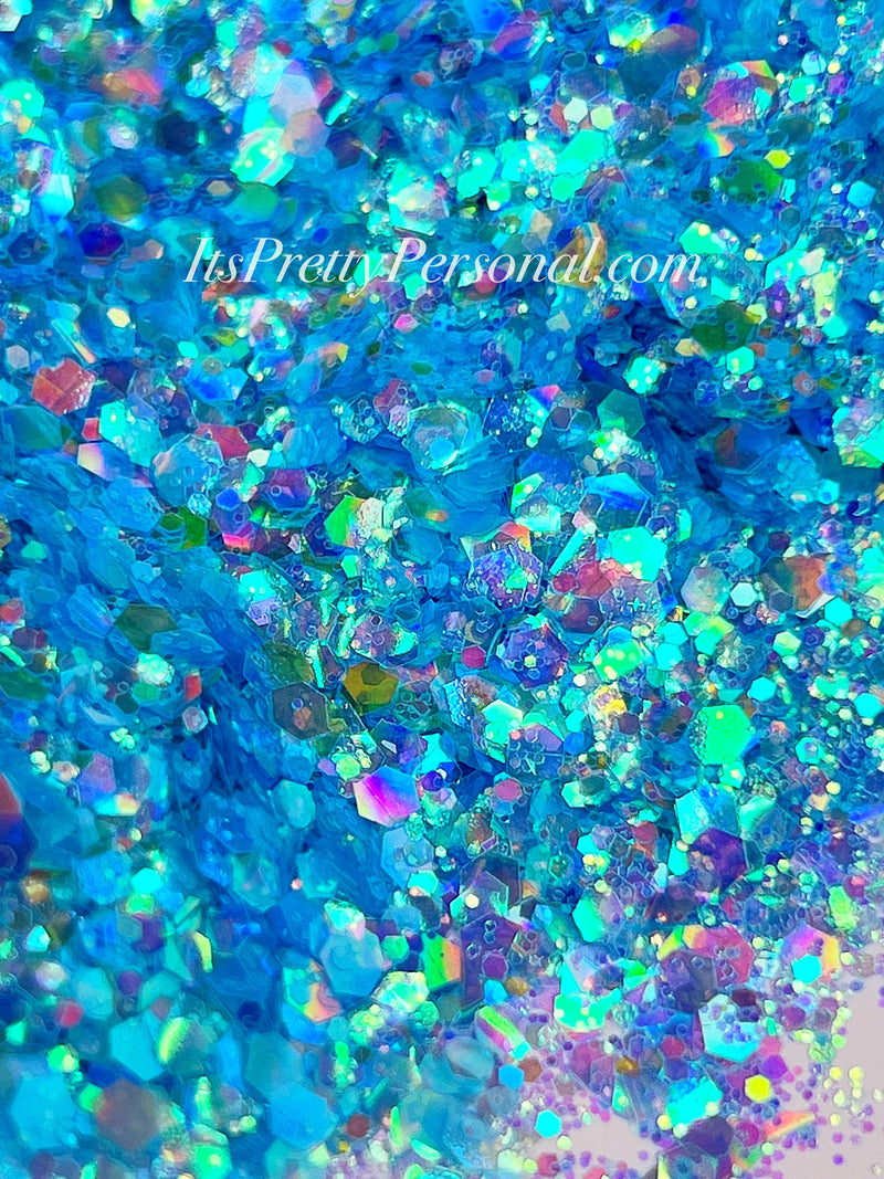 “Crystal Slipper XL"- Prism Princess- Holographic Blue Glitter