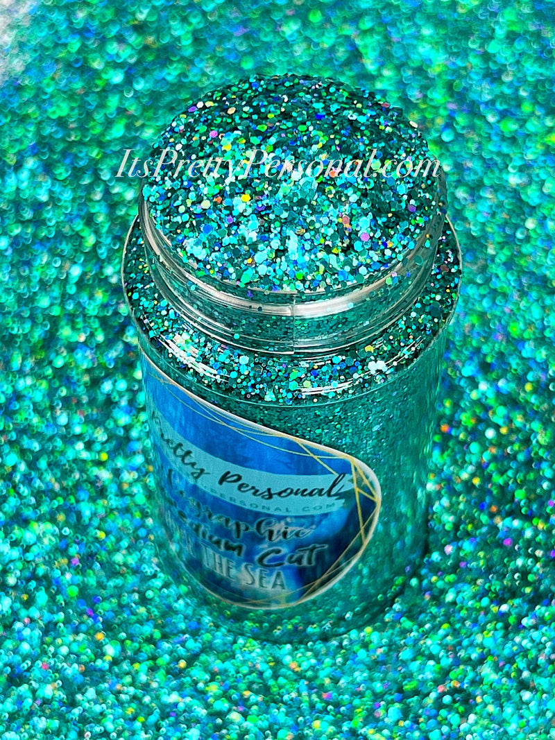 SCHMedium Cut- "Under The Sea" - Teal Blue Holographic Glitter