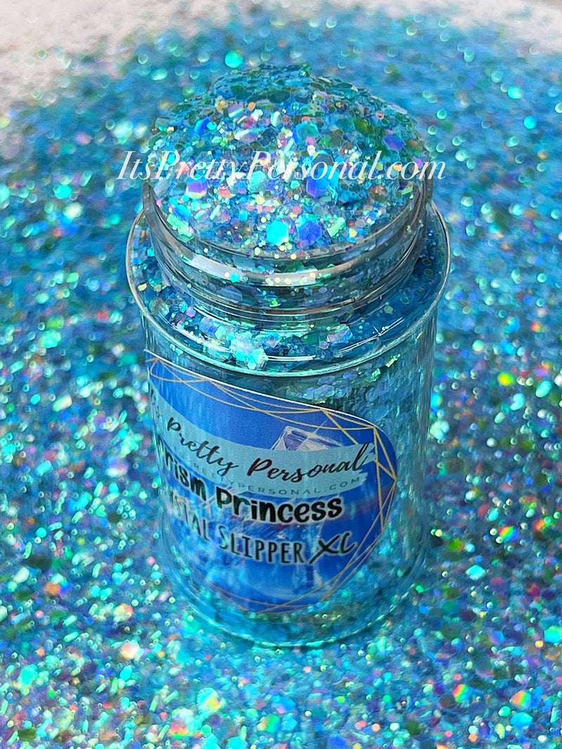 “Crystal Slipper XL"- Prism Princess- Holographic Blue Glitter