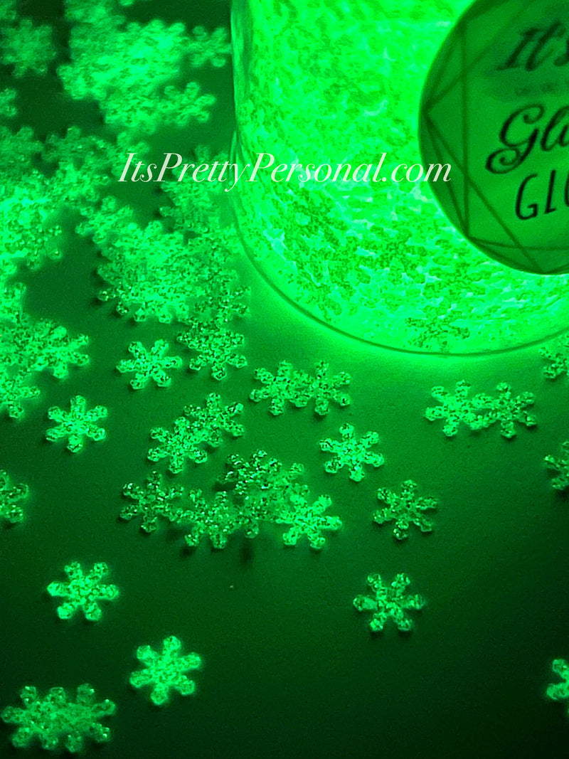 “GLOW Snowflakes” - Glittered Glitter Collection 6mm size GLOW IN THE DARK