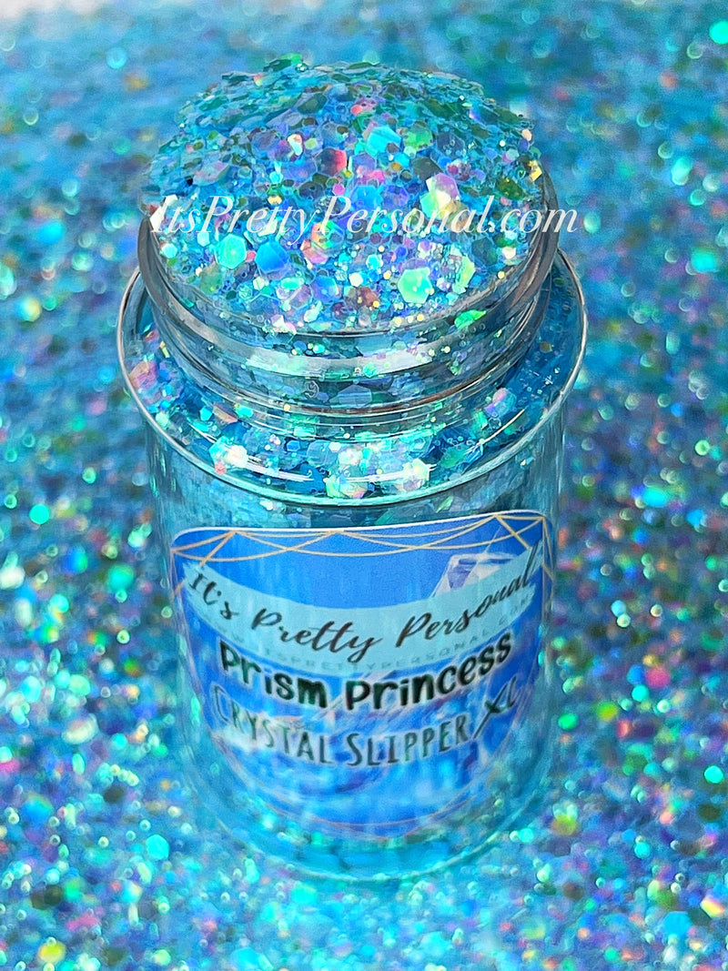 “Crystal Slipper XL"- Prism Princess- Holographic Blue Glitter