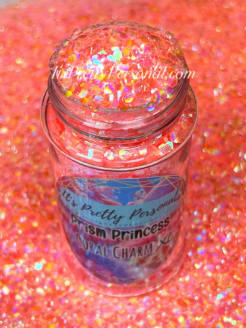 “Coral Charm XL"- Prism Princess- Holographic Coral Glitter
