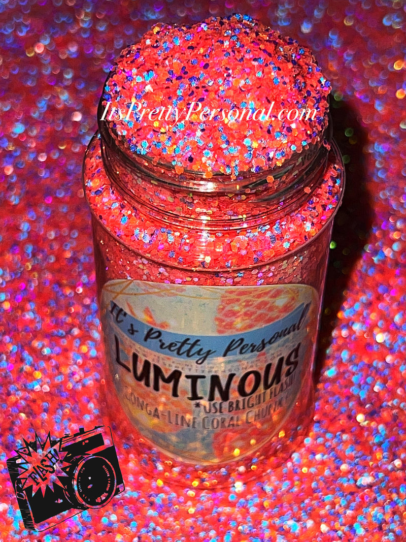 "Conga-Line Coral Chunky” (Medium Cut)- Luminous Reflective Glitter Collection